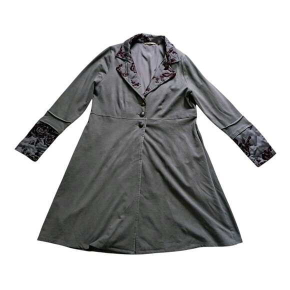 Soft Surroundings Long Jacket Womens Medium Gray Purple Grandeur Embroidery Boho - Picture 1 of 15